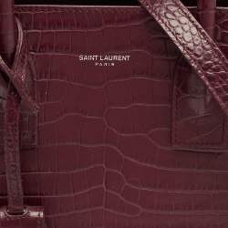 Pre Owned Saint Laurent Red Croc Embossed Leather Baby Classic Sac De Jour Tote