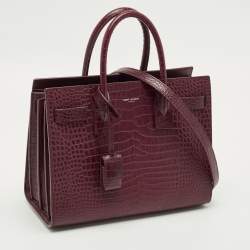 Pre Owned Saint Laurent Red Croc Embossed Leather Baby Classic Sac De Jour Tote