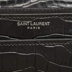 Pre Owned Saint Laurent Black Croc Embossed Leather Medium Sunset Shoulder Bag