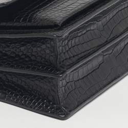 Pre Owned Saint Laurent Black Croc Embossed Leather Medium Sunset Shoulder Bag