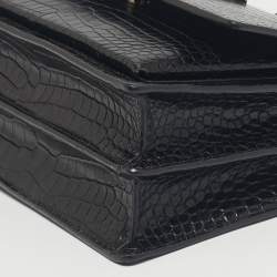 Pre Owned Saint Laurent Black Croc Embossed Leather Medium Sunset Shoulder Bag