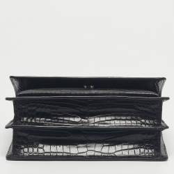 Pre Owned Saint Laurent Black Croc Embossed Leather Medium Sunset Shoulder Bag