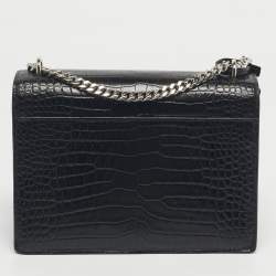 Pre Owned Saint Laurent Black Croc Embossed Leather Medium Sunset Shoulder Bag
