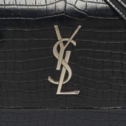 Pre Owned Saint Laurent Black Croc Embossed Leather Medium Sunset Shoulder Bag