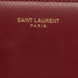 Pre Owned Saint Laurent Red Leather Zip Flat Pouch