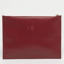 Pre Owned Saint Laurent Red Leather Zip Flat Pouch