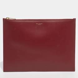 Pre Owned Saint Laurent Red Leather Zip Flat Pouch 