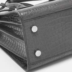 Pre Owned Saint Laurent Grey Croc Embossed Leather Baby Classic Sac De Jour Tote