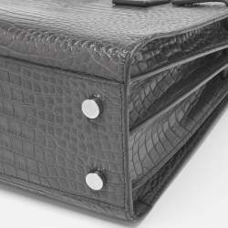 Pre Owned Saint Laurent Grey Croc Embossed Leather Baby Classic Sac De Jour Tote