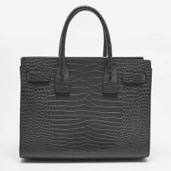Pre Owned Saint Laurent Grey Croc Embossed Leather Baby Classic Sac De Jour Tote