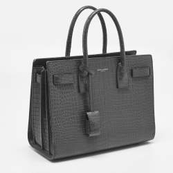 Pre Owned Saint Laurent Grey Croc Embossed Leather Baby Classic Sac De Jour Tote