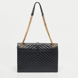 Pre Owned Saint Laurent Black Chevron Leather Large Monogram Envelope Shoulder Bag