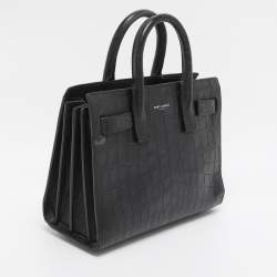 Pre Owned Saint Laurent Black Croc Embossed Leather Nano Classic Sac De Jour Tote