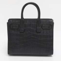 Pre Owned Saint Laurent Black Croc Embossed Leather Nano Classic Sac De Jour Tote