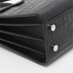 Pre Owned Saint Laurent Black Croc Embossed Leather Nano Classic Sac De Jour Tote