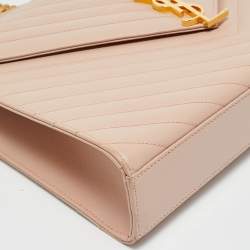 Pre Owned Saint Laurent Pink Chevron Leather Large Monogram Envelope Shoulder Bag