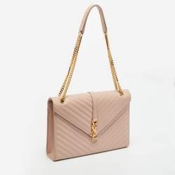 Pre Owned Saint Laurent Pink Chevron Leather Large Monogram Envelope Shoulder Bag
