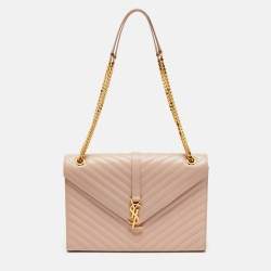 Pre Owned Saint Laurent Pink Chevron Leather Large Monogram Envelope Shoulder Bag