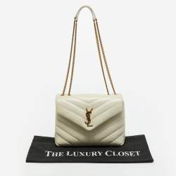 Pre Owned Saint Laurent Off White Matelassé Leather Small Loulou Shoulder Bag