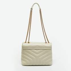 Pre Owned Saint Laurent Off White Matelassé Leather Small Loulou Shoulder Bag