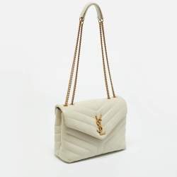 Pre Owned Saint Laurent Off White Matelassé Leather Small Loulou Shoulder Bag