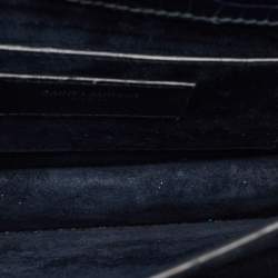 Pre Owned Saint Laurent Navy Blue Croc Embossed Leather Medium Sunset Shoulder Bag