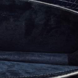 Pre Owned Saint Laurent Navy Blue Croc Embossed Leather Medium Sunset Shoulder Bag
