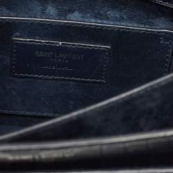 Pre Owned Saint Laurent Navy Blue Croc Embossed Leather Medium Sunset Shoulder Bag
