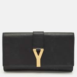 Pre Owned Saint Laurent Black Leather Y-Ligne Clutch