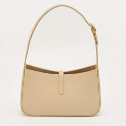 Pre Owned Saint Laurent Cream Leather LE 5 À 7 Shoulder Bag