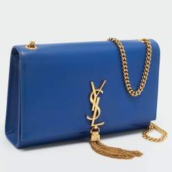 Pre Owned Saint Laurent Blue Leather Medium Kate Tassel Shoulder Bag