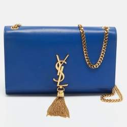 Pre Owned Saint Laurent Blue Leather Medium Kate Tassel Shoulder Bag