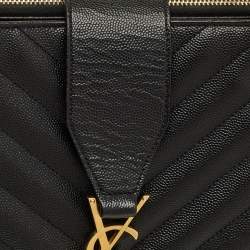 Pre Owned Saint Laurent Black Matelasse Leather Cassandre Shopper Tote
