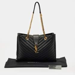 Pre Owned Saint Laurent Black Matelasse Leather Cassandre Shopper Tote