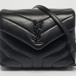 Pre Owned Saint Laurent Black Matelassé Leather Toy Loulou Crossbody Bag