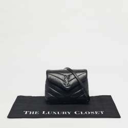 Pre Owned Saint Laurent Black Matelassé Leather Toy Loulou Crossbody Bag