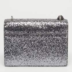 Pre Owned Saint Laurent Silver Glitter Leather Small Sunset Chain Shoulder Bag