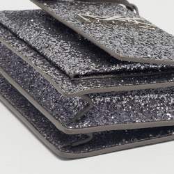 Pre Owned Saint Laurent Silver Glitter Leather Small Sunset Chain Shoulder Bag