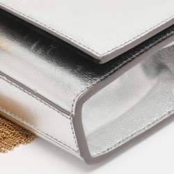 Pre Owned Saint Laurent Paris Silver Metallic Leather Small Kate Shoulder Bag