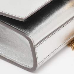 Pre Owned Saint Laurent Paris Silver Metallic Leather Small Kate Shoulder Bag