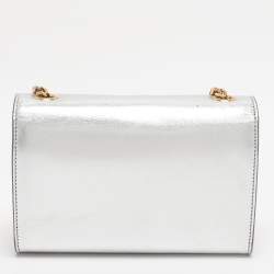 Pre Owned Saint Laurent Paris Silver Metallic Leather Small Kate Shoulder Bag