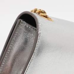Pre Owned Saint Laurent Paris Silver Metallic Leather Small Kate Shoulder Bag