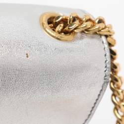 Pre Owned Saint Laurent Paris Silver Metallic Leather Small Kate Shoulder Bag