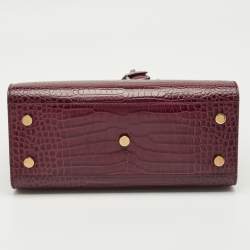 Pre Owned Saint Laurent Burgundy Croc Embossed Leather Baby Sac de Jour Tote