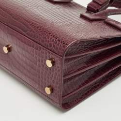 Pre Owned Saint Laurent Burgundy Croc Embossed Leather Baby Sac de Jour Tote