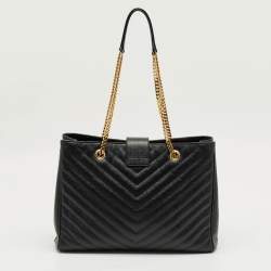 Pre Owned Saint Laurent Black Matelassé Leather Cassandre Shopper Tote