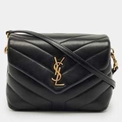 Pre Owned Saint Laurent Black Matelassé Leather Mini Loulou Shoulder Bag