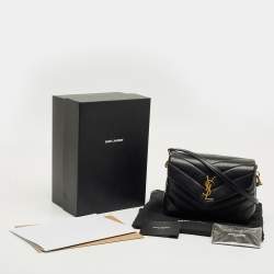 Pre Owned Saint Laurent Black Matelassé Leather Mini Loulou Shoulder Bag