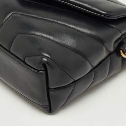 Pre Owned Saint Laurent Black Matelassé Leather Mini Loulou Shoulder Bag