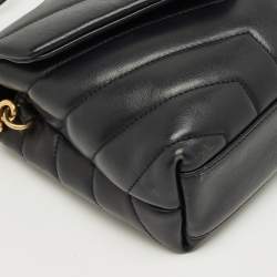 Pre Owned Saint Laurent Black Matelassé Leather Mini Loulou Shoulder Bag